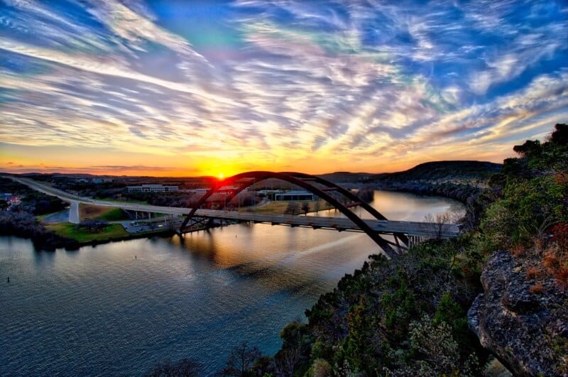 fly drone Pennybacker Bridge