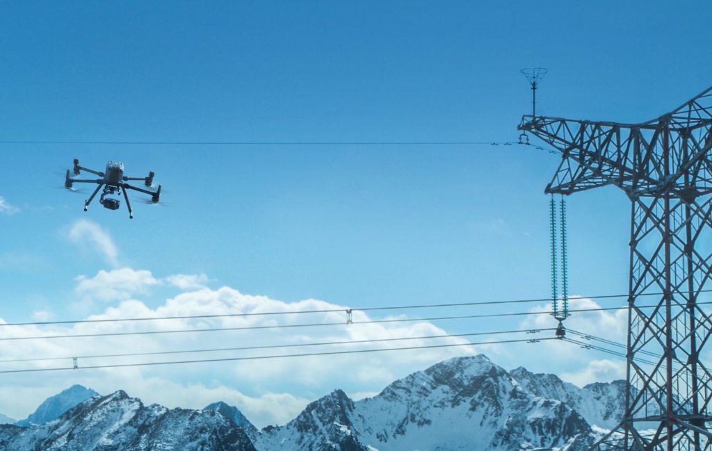 DJI Matrice 300 in flight near a power line