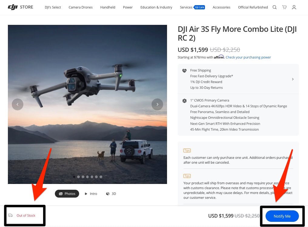 dji-out-of-stock-screenshot