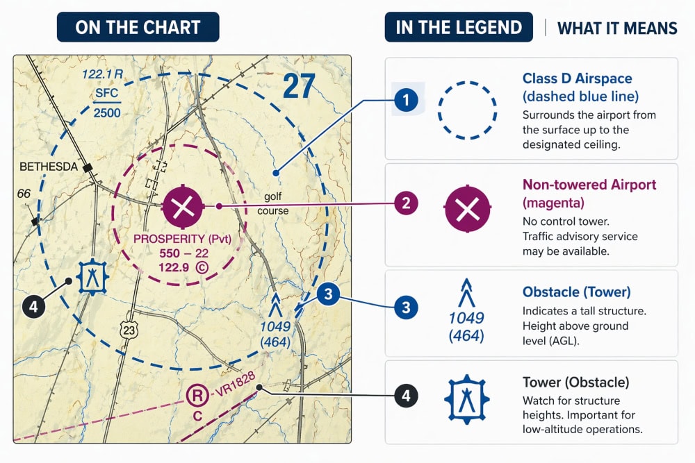 Sectional chart example showing how to match symbols to the legend